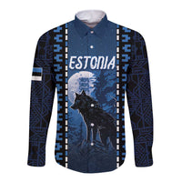 Personalized Estonia Long Sleeve Button Shirt Night Wolf With Pattern - Wonder Print Shop