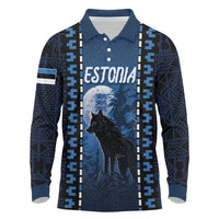 Personalized Estonia Long Sleeve Polo Shirt Night Wolf With Pattern - Wonder Print Shop