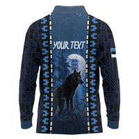 Personalized Estonia Long Sleeve Polo Shirt Night Wolf With Pattern - Wonder Print Shop