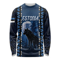 Personalized Estonia Long Sleeve Shirt Night Wolf With Pattern - Wonder Print Shop