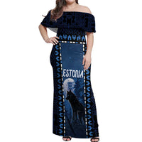 Personalized Estonia Off Shoulder Maxi Dress Night Wolf With Pattern - Wonder Print Shop