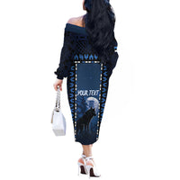 Personalized Estonia Off The Shoulder Long Sleeve Dress Night Wolf With Pattern - Wonder Print Shop
