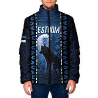 Personalized Estonia Padded Jacket Night Wolf With Pattern - Wonder Print Shop
