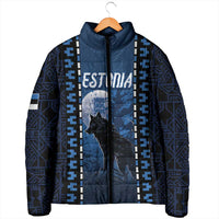 Personalized Estonia Padded Jacket Night Wolf With Pattern - Wonder Print Shop