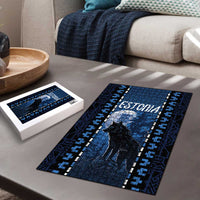 Estonia Puzzle Night Wolf With Pattern - Wonder Print Shop