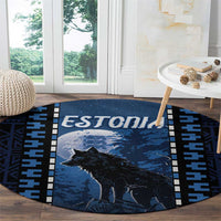 Estonia Round Carpet Night Wolf With Pattern - Wonder Print Shop