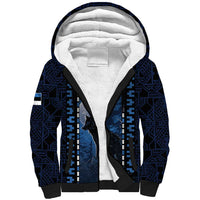 Personalized Estonia Sherpa Hoodie Night Wolf With Pattern - Wonder Print Shop