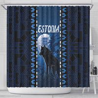 Estonia Shower Curtain Night Wolf With Pattern - Wonder Print Shop