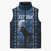 Personalized Estonia Sleeveless Puffer Jacket Night Wolf With Pattern - Wonder Print Shop