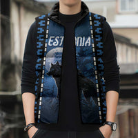 Personalized Estonia Sleeveless Puffer Jacket Night Wolf With Pattern - Wonder Print Shop