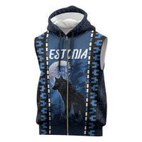 Personalized Estonia Sleeveless Zip Hoodie Night Wolf With Pattern - Wonder Print Shop