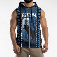 Personalized Estonia Sleeveless Zip Hoodie Night Wolf With Pattern - Wonder Print Shop