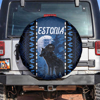Estonia Spare Tire Cover Night Wolf With Pattern - Wonder Print Shop
