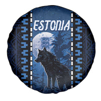 Estonia Spare Tire Cover Night Wolf With Pattern - Wonder Print Shop