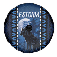 Estonia Spare Tire Cover Night Wolf With Pattern - Wonder Print Shop