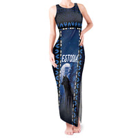Personalized Estonia Tank Maxi Dress Night Wolf With Pattern - Wonder Print Shop