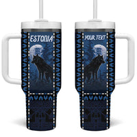 Personalized Estonia Tumbler With Handle Night Wolf With Pattern - Wonder Print Shop