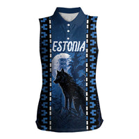 Personalized Estonia Women Sleeveless Polo Shirt Night Wolf With Pattern - Wonder Print Shop