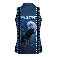 Personalized Estonia Women Sleeveless Polo Shirt Night Wolf With Pattern - Wonder Print Shop