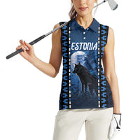 Personalized Estonia Women Sleeveless Polo Shirt Night Wolf With Pattern - Wonder Print Shop