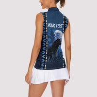 Personalized Estonia Women Sleeveless Polo Shirt Night Wolf With Pattern - Wonder Print Shop