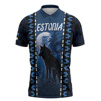 Personalized Estonia Zipper Polo Shirt Night Wolf With Pattern - Wonder Print Shop