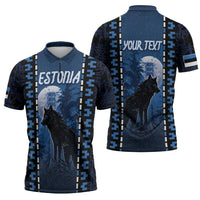 Personalized Estonia Zipper Polo Shirt Night Wolf With Pattern - Wonder Print Shop