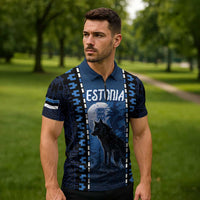 Personalized Estonia Zipper Polo Shirt Night Wolf With Pattern - Wonder Print Shop