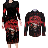 Merry Krampus Couples Matching Long Sleeve Bodycon Dress and Long Sleeve Button Shirt Dark Grunge Christmas - Wonder Print Shop