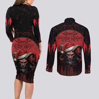 Merry Krampus Couples Matching Long Sleeve Bodycon Dress and Long Sleeve Button Shirt Dark Grunge Christmas - Wonder Print Shop