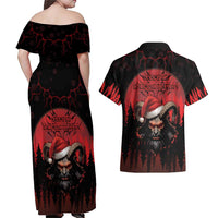 Merry Krampus Couples Matching Off Shoulder Maxi Dress and Hawaiian Shirt Dark Grunge Christmas - Wonder Print Shop