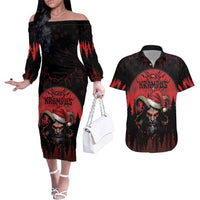Merry Krampus Couples Matching Off The Shoulder Long Sleeve Dress and Hawaiian Shirt Dark Grunge Christmas - Wonder Print Shop