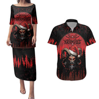 Merry Krampus Couples Matching Puletasi and Hawaiian Shirt Dark Grunge Christmas - Wonder Print Shop