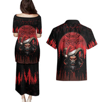 Merry Krampus Couples Matching Puletasi and Hawaiian Shirt Dark Grunge Christmas - Wonder Print Shop