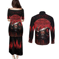 Merry Krampus Couples Matching Puletasi and Long Sleeve Button Shirt Dark Grunge Christmas - Wonder Print Shop