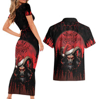 Merry Krampus Couples Matching Short Sleeve Bodycon Dress and Hawaiian Shirt Dark Grunge Christmas - Wonder Print Shop