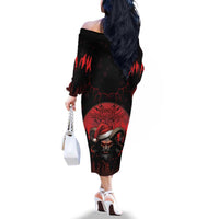Merry Krampus Family Matching Off The Shoulder Long Sleeve Dress and Hawaiian Shirt Dark Grunge Christmas - Wonder Print Shop