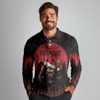 Merry Krampus Long Sleeve Polo Shirt Dark Grunge Christmas - Wonder Print Shop