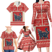 Yule Cat And Yule Lads Family Matching Long Sleeve Bodycon Dress and Hawaiian Shirt Cute Retro Style - Wonder Print Shop