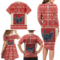 Yule Cat And Yule Lads Family Matching Long Sleeve Bodycon Dress and Hawaiian Shirt Cute Retro Style - Wonder Print Shop