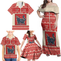 Yule Cat And Yule Lads Family Matching Off Shoulder Maxi Dress and Hawaiian Shirt Cute Retro Style - Wonder Print Shop