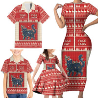 Yule Cat And Yule Lads Family Matching Short Sleeve Bodycon Dress and Hawaiian Shirt Cute Retro Style - Wonder Print Shop