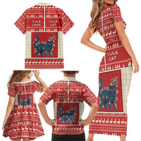 Yule Cat And Yule Lads Family Matching Short Sleeve Bodycon Dress and Hawaiian Shirt Cute Retro Style - Wonder Print Shop
