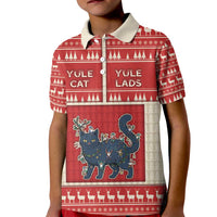 Yule Cat And Yule Lads Kid Polo Shirt Cute Retro Style - Wonder Print Shop
