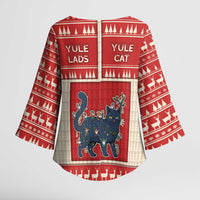 Yule Cat And Yule Lads Kimono Sleeve Blouse Cute Retro Style - Wonder Print Shop