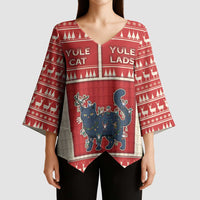 Yule Cat And Yule Lads Kimono Sleeve Blouse Cute Retro Style - Wonder Print Shop