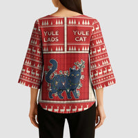 Yule Cat And Yule Lads Kimono Sleeve Blouse Cute Retro Style - Wonder Print Shop
