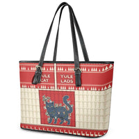 Yule Cat And Yule Lads Leather Tote Bag Cute Retro Style - Wonder Print Shop