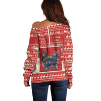Yule Cat And Yule Lads Off Shoulder Sweater Cute Retro Style - Wonder Print Shop