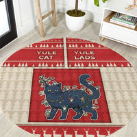 Yule Cat And Yule Lads Round Carpet Cute Retro Style - Wonder Print Shop